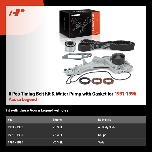 6 Pcs Timing Belt Kit & Water Pump with Gasket for 1991-1995 Acura Legend