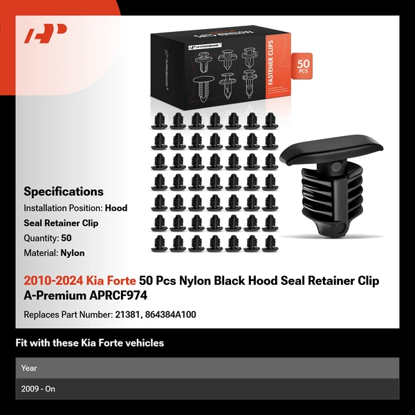 2010-2024 Kia Forte 50 Pcs Nylon Black Hood Seal Retainer Clip A-Premium APRCF974