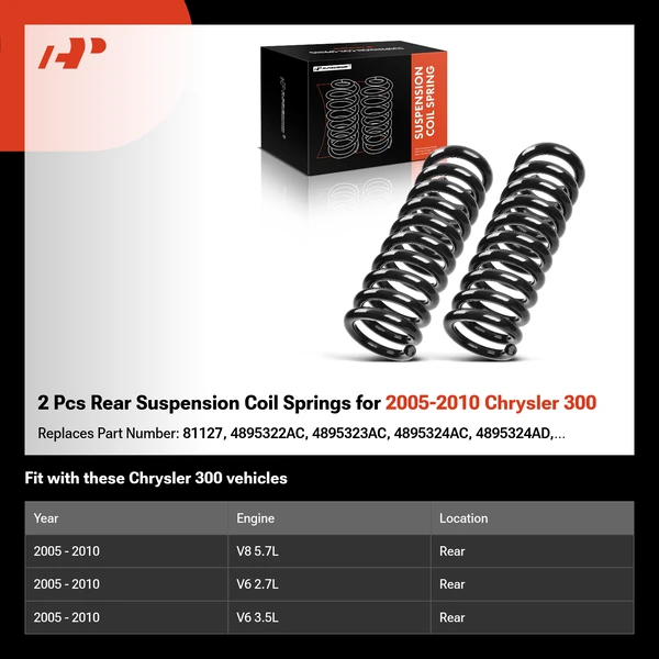 2 Pcs Rear Suspension Coil Springs for 2005-2010 Chrysler 300
