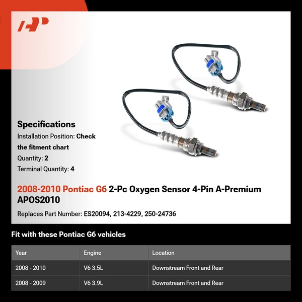 2008-2010 Pontiac G6 2-Pc Oxygen Sensor 4-Pin A-Premium APOS2010