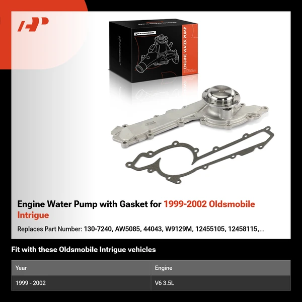 Engine Water Pump with Gasket for 1999-2002 Oldsmobile Intrigue