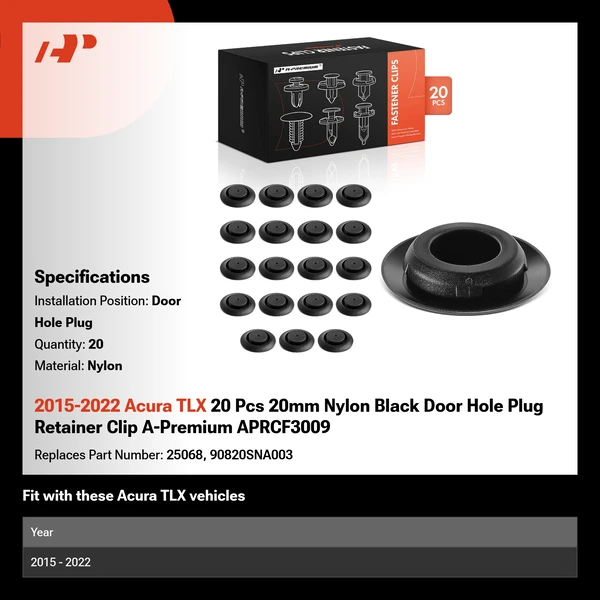 2015-2022 Acura TLX 20 Pcs 20mm Nylon Black Door Hole Plug Retainer Clip A-Premium APRCF3009