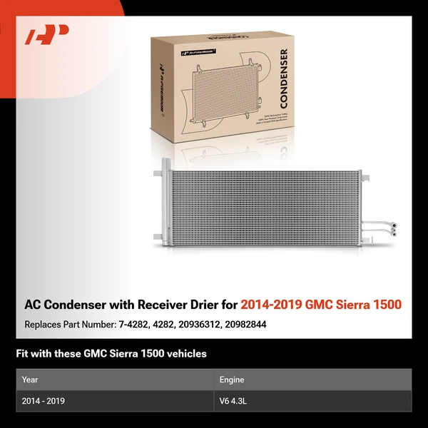 AC Condenser with Receiver Drier for 2014-2019 GMC Sierra 1500