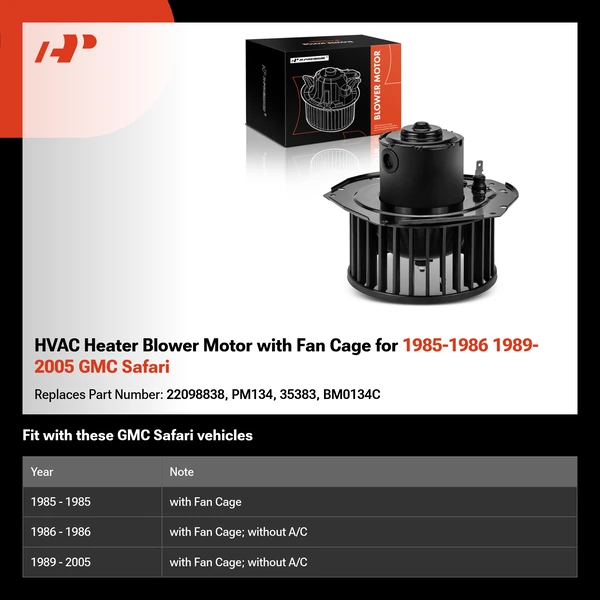HVAC Heater Blower Motor with Fan Cage for 1985-1986 1989-2005 GMC Safari