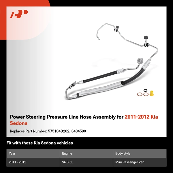 Power Steering Pressure Line Hose Assembly for 2011-2012 Kia Sedona