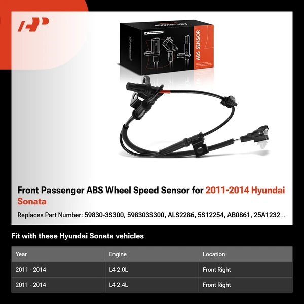 Front Passenger ABS Wheel Speed Sensor for 2011-2014 Hyundai Sonata