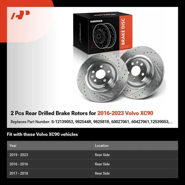 2 Pcs Rear Drilled Brake Rotors for 2016-2023 Volvo XC90