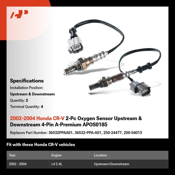 2002-2004 Honda CR-V 2-Pc Oxygen Sensor Upstream & Downstream 4-Pin A-Premium APOS0185