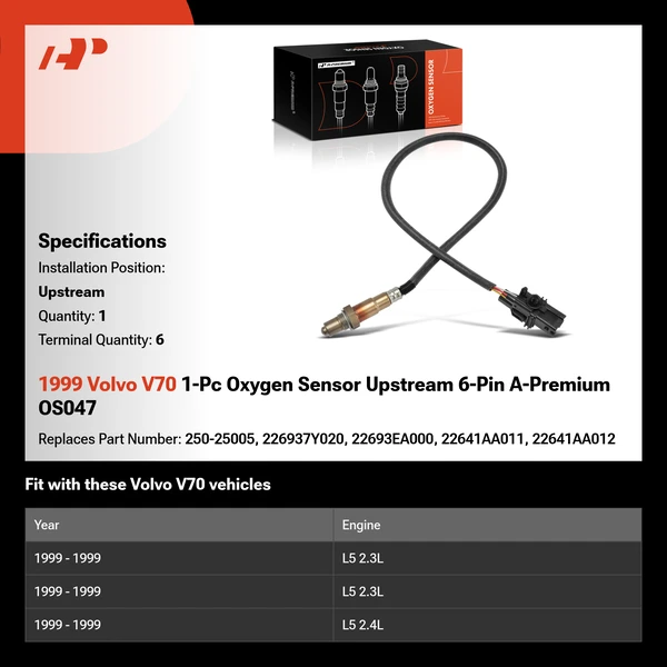 1999 Volvo V70 1-Pc Oxygen Sensor Upstream 6-Pin A-Premium OS047