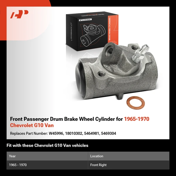 Front Passenger Drum Brake Wheel Cylinder for 1965-1970 Chevrolet G10 Van