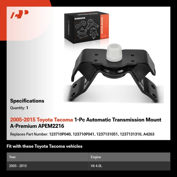 2005-2015 Toyota Tacoma 1-Pc Automatic Transmission Mount A-Premium APEM2216