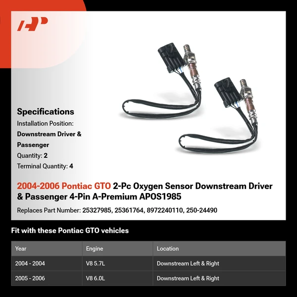 2004-2006 Pontiac GTO 2-Pc Oxygen Sensor Downstream Driver & Passenger 4-Pin A-Premium APOS1985