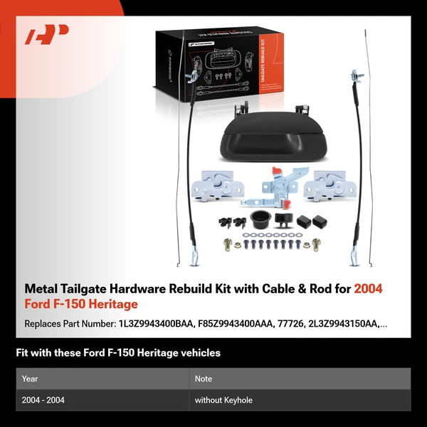 Metal Tailgate Hardware Rebuild Kit with Cable & Rod for 2004 Ford F-150 Heritage