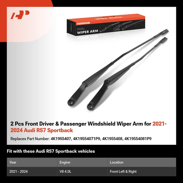 2 Pcs Front Driver & Passenger Windshield Wiper Arm for 2021-2024 Audi RS7 Sportback