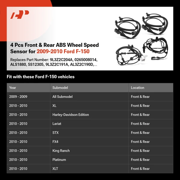 4 Pcs Front & Rear ABS Wheel Speed Sensor for 2009-2010 Ford F-150