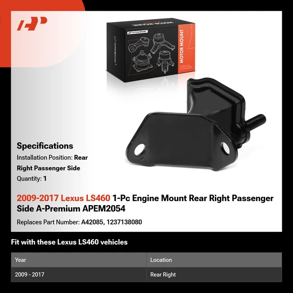 2009-2017 Lexus LS460 1-Pc Engine Mount Rear Right Passenger Side A-Premium APEM2054