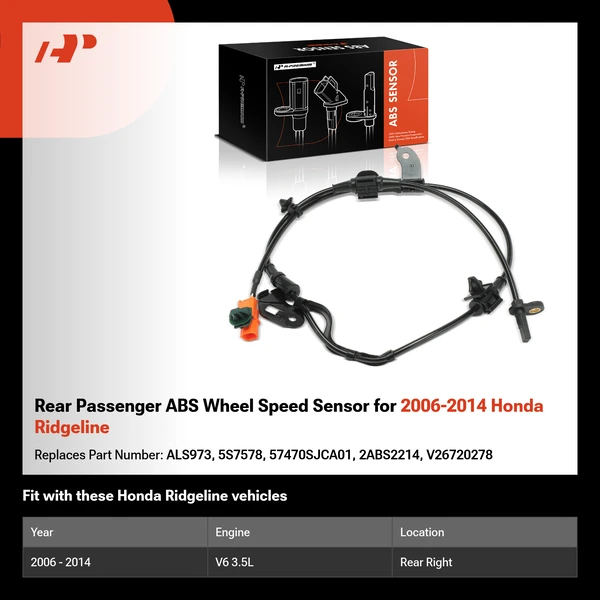 Rear Passenger ABS Wheel Speed Sensor for 2006-2014 Honda Ridgeline