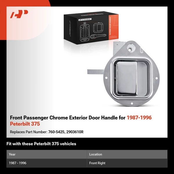 Front Passenger Chrome Exterior Door Handle for 1987-1996 Peterbilt 375