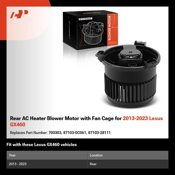 Rear AC Heater Blower Motor with Fan Cage for 2013-2023 Lexus GX460