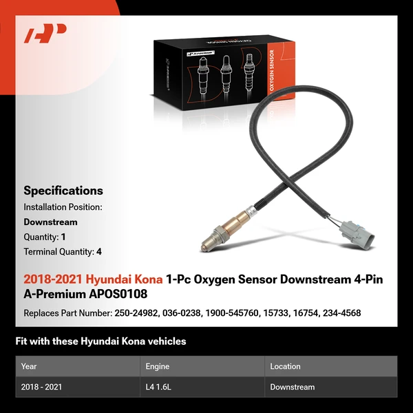2018-2021 Hyundai Kona 1-Pc Oxygen Sensor Downstream 4-Pin A-Premium APOS0108