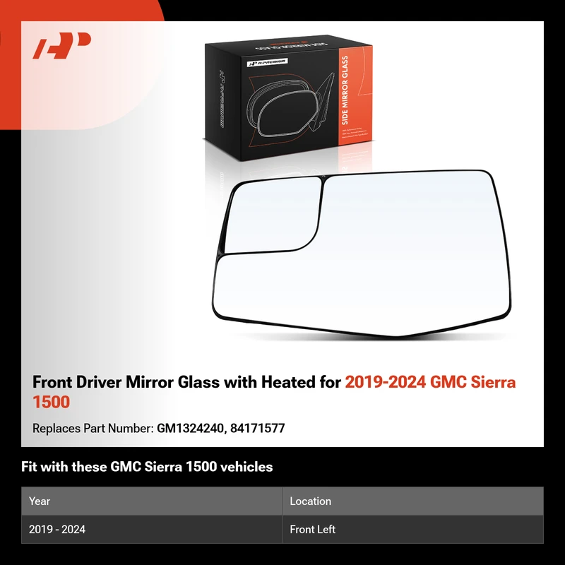 Front Driver Mirror Glass with Heated for 2019-2024 GMC Sierra 1500