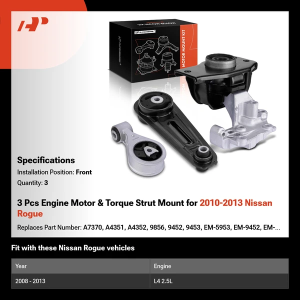 3 Pcs Engine Motor & Torque Strut Mount for 2010-2013 Nissan Rogue