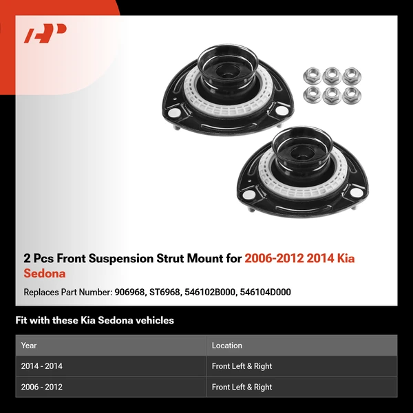 2 Pcs Front Suspension Strut Mount for 2006-2012 2014 Kia Sedona