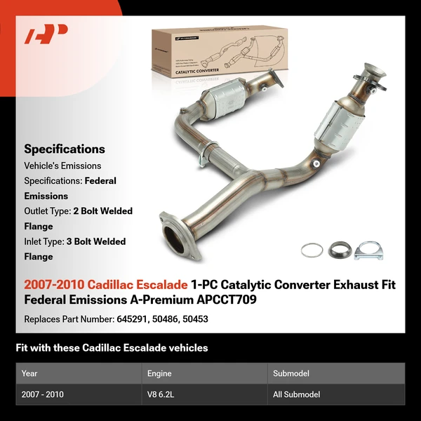 2007-2010 Cadillac Escalade 1-PC Catalytic Converter Exhaust Fit Federal Emissions A-Premium APCCT709