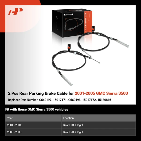 2 Pcs Rear Parking Brake Cable for 2001-2005 GMC Sierra 3500
