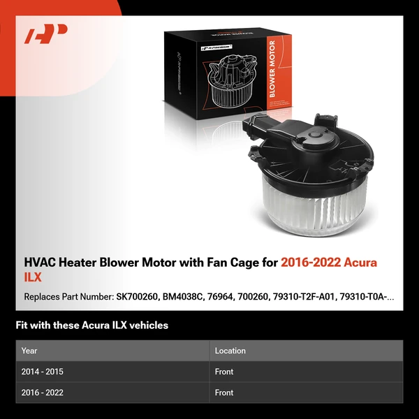 HVAC Heater Blower Motor with Fan Cage for 2016-2022 Acura ILX