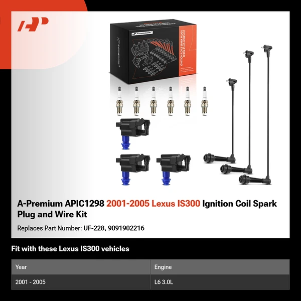 A-Premium APIC1298 2001-2005 Lexus IS300 Ignition Coil Spark Plug and Wire Kit