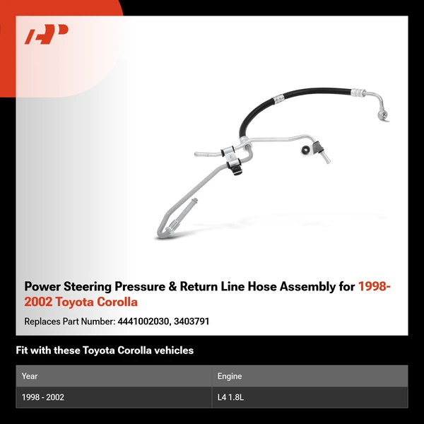 Power Steering Pressure & Return Line Hose Assembly for 1998-2002 Toyota Corolla