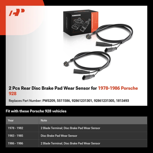 2 Pcs Rear Disc Brake Pad Wear Sensor for 1978-1986 Porsche 928