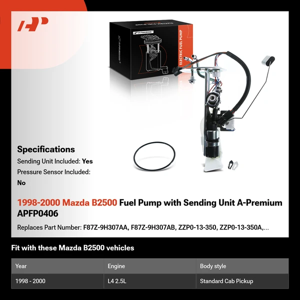 1998-2000 Mazda B2500 Fuel Pump with Sending Unit A-Premium APFP0406