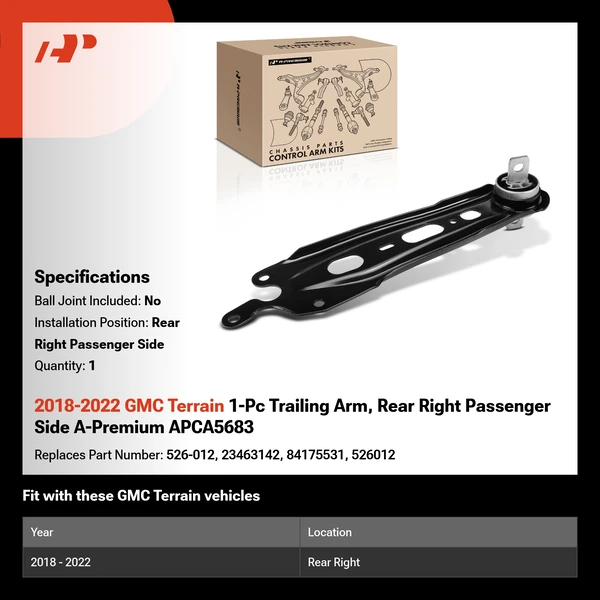 2018-2022 GMC Terrain 1-Pc Trailing Arm, Rear Right Passenger Side A-Premium APCA5683