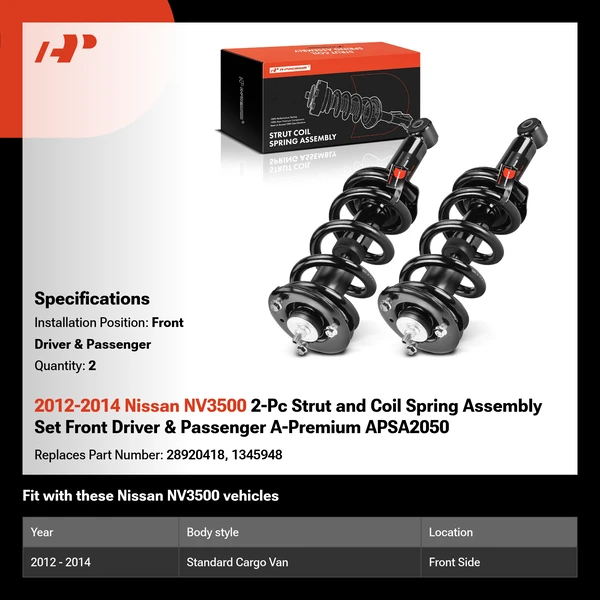 2012-2014 Nissan NV3500 2-Pc Strut and Coil Spring Assembly Set Front Driver & Passenger A-Premium APSA2050