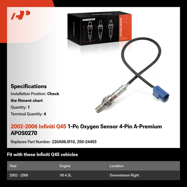 2002-2006 Infiniti Q45 1-Pc Oxygen Sensor 4-Pin A-Premium APOS0270
