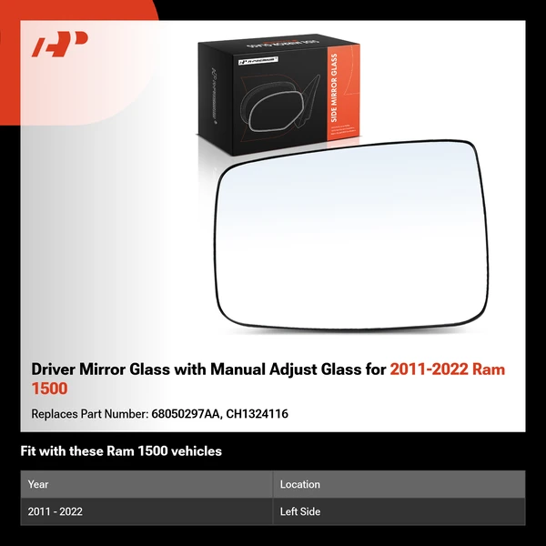 Driver Mirror Glass with Manual Adjust Glass for 2011-2022 Ram 1500