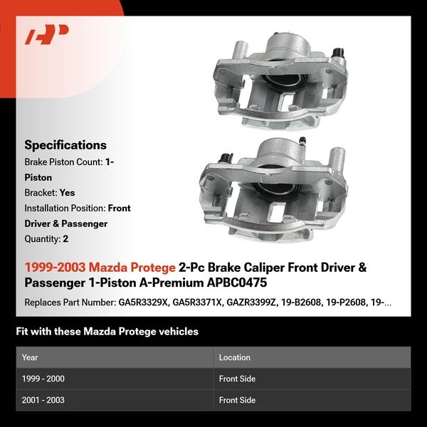 1999-2003 Mazda Protege 2-Pc Brake Caliper Front Driver & Passenger 1-Piston A-Premium APBC0475