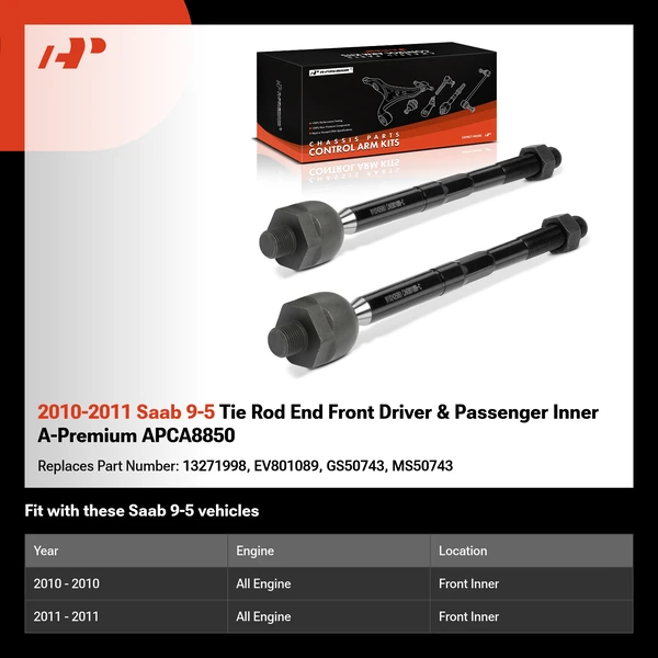 2010-2011 Saab 9-5 Tie Rod End Front Driver & Passenger Inner A-Premium APCA8850