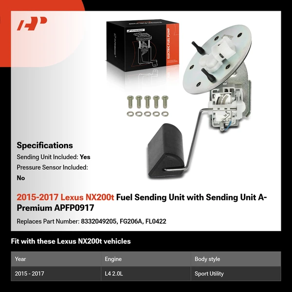 2015-2017 Lexus NX200t Fuel Sending Unit with Sending Unit A-Premium APFP0917