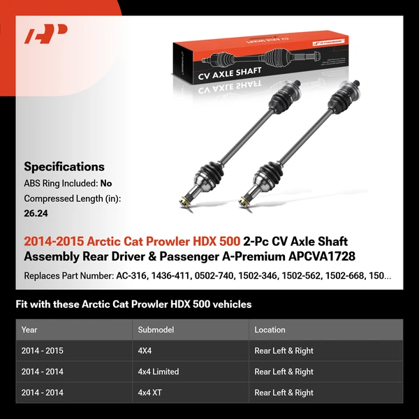 2014-2015 Arctic Cat Prowler HDX 500 2-Pc CV Axle Shaft Assembly Rear Driver & Passenger A-Premium APCVA1728