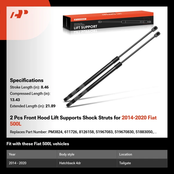 2 Pcs Front Hood Lift Supports Shock Struts for 2014-2020 Fiat 500L