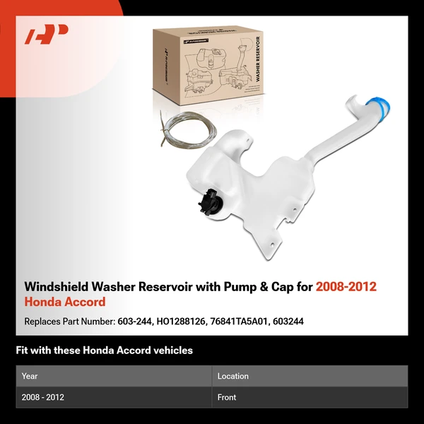 Windshield Washer Reservoir with Pump & Cap for 2008-2012 Honda Accord