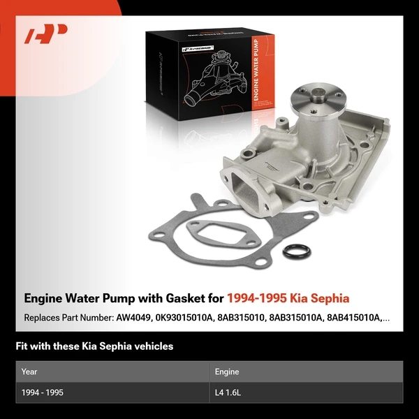 Engine Water Pump with Gasket for 1994-1995 Kia Sephia
