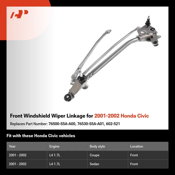Front Windshield Wiper Linkage for 2001-2002 Honda Civic