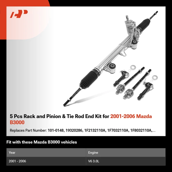 5 Pcs Rack and Pinion & Tie Rod End Kit for 2001-2006 Mazda B3000