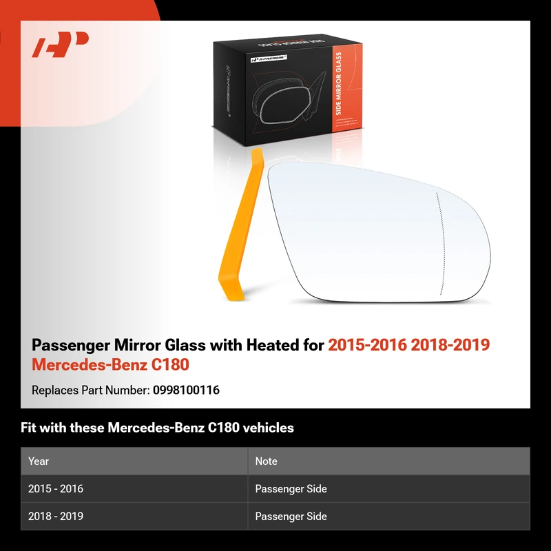Passenger Mirror Glass with Heated for 2015-2016 2018-2019 Mercedes-Benz C180