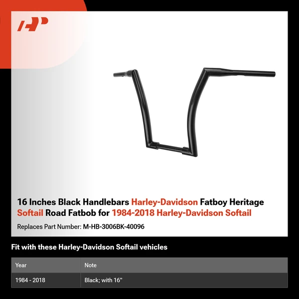 16 Inches Black Handlebars Harley-Davidson Fatboy Heritage Softail Road Fatbob for 1984-2018 Harley-Davidson Softail