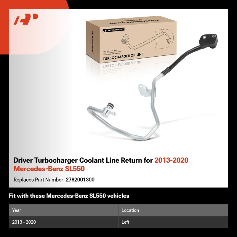Driver Turbocharger Coolant Line Return for 2013-2020 Mercedes-Benz SL550